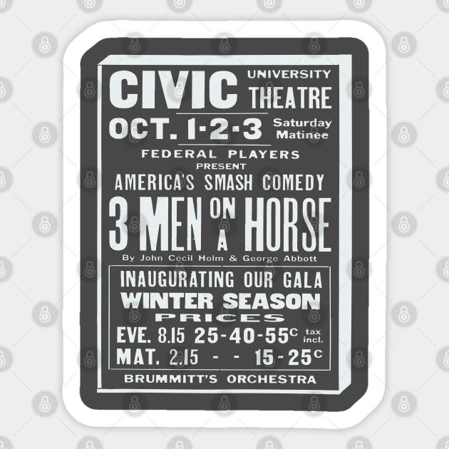 Three Man on a Horse - Vintage Vaudeville Poster Sticker by TuncGK